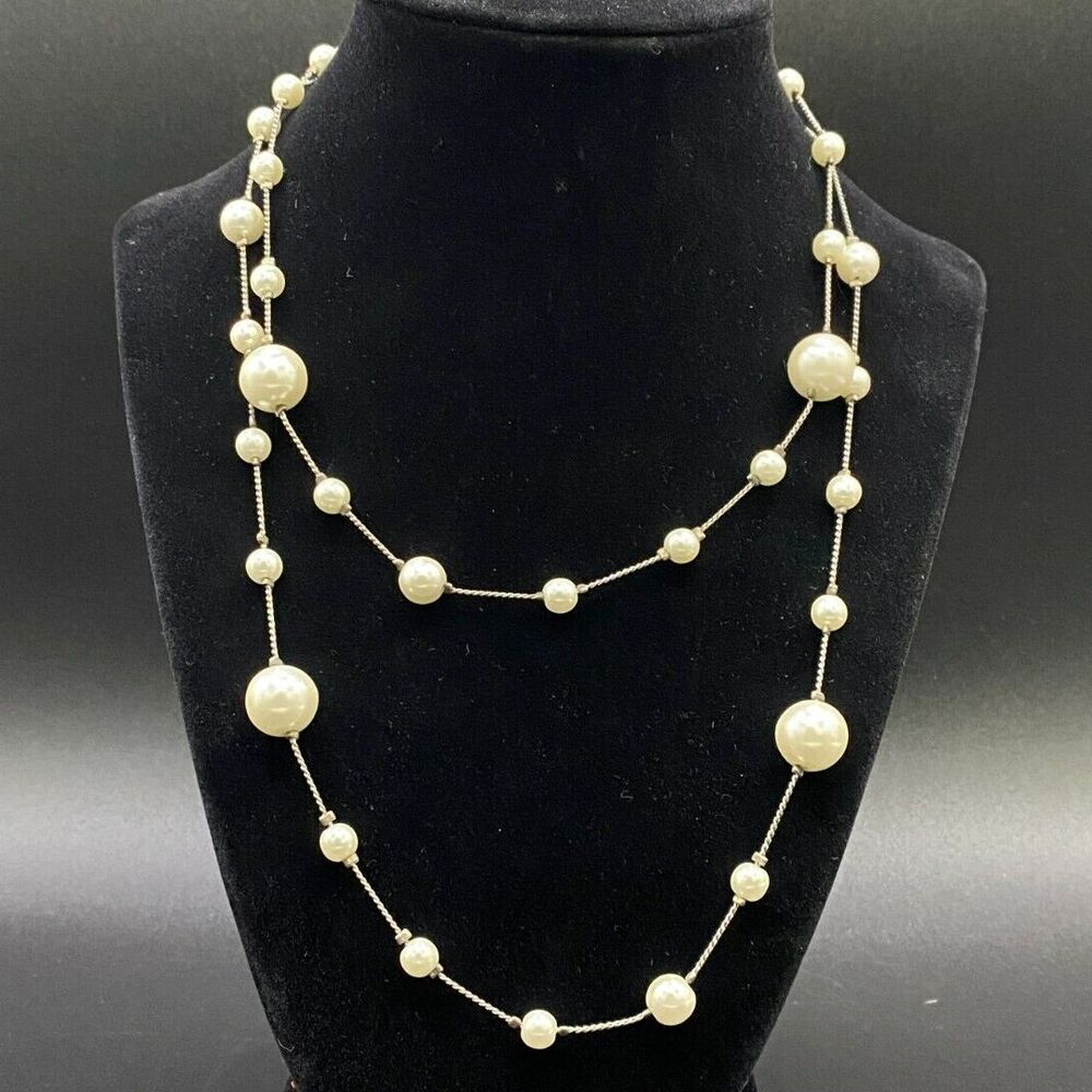 Silver Plated Chain and Faux Pearl Necklace